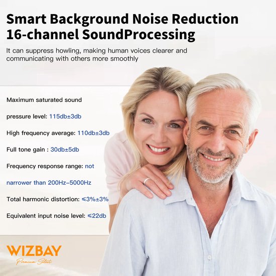 WizBay Premium Select® 2x DSP Mini Digitaal 16-Kanaals Gehoorapparaat IHO – Oplaadbaar – Eenvoudige Tiptoets Bediening - Noise Canceling – Ruisonderdrukking - Gehoorversterker - LED Oplaadcase – Voor Matig tot Ernstig Gehoorverlies - Beige