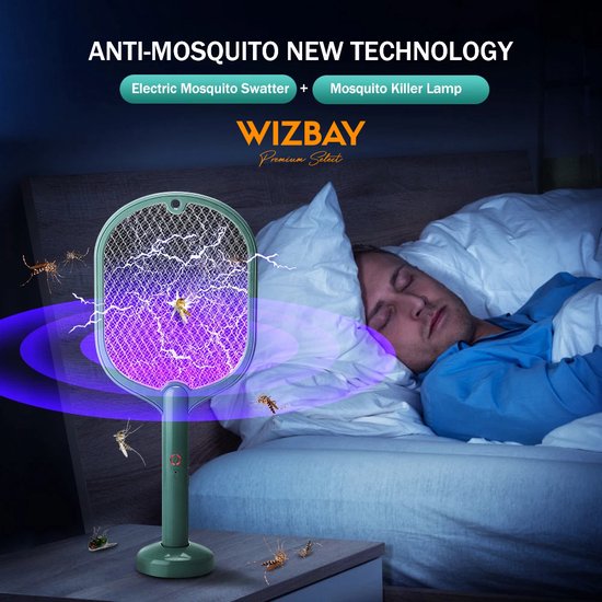 WizBay Premium Select® Dual Elektrische Vliegenmepper - Auto UV Lamp Vanger - Oplaadbaar - Muggen Insecten Vliegen lamp - Wit
