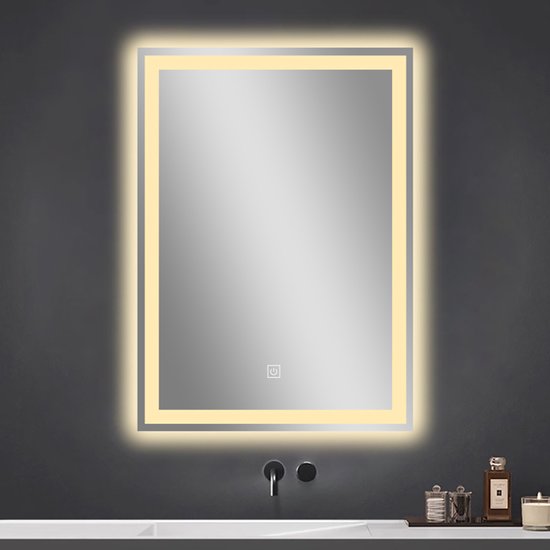 WizBay Premium Select® Luxe LED Badkamerspiegel met Touch Switch 52.4x37.5 cm – Tri-Color 3 Led Standen – Gehard Glas - Spiegel - Eenvoudige installatie