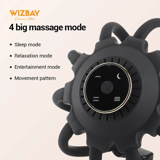 WizBay Premium Select® Hoofdmassage Apparaat – Elektrische Hoofdmassager met 10 Siliconen Massagekoppen – Bluetooth – Draadloos – Zwart