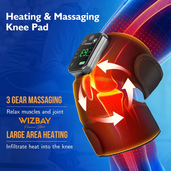 WizBay Premium Select® 3-in-1 Knie Schouder Elleboog Brace - Warmte en Vibratiemassage - LED Tiptoets Computer - Draadloos Oplaadbaar - 4000mAh - Zwart