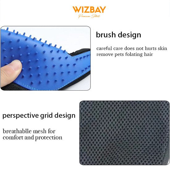 WizBay Premium Select® Grooming Handschoen met 259 Pins - Haarverwijderaar voor alle Huisdieren - Maat Universeel - Blauw