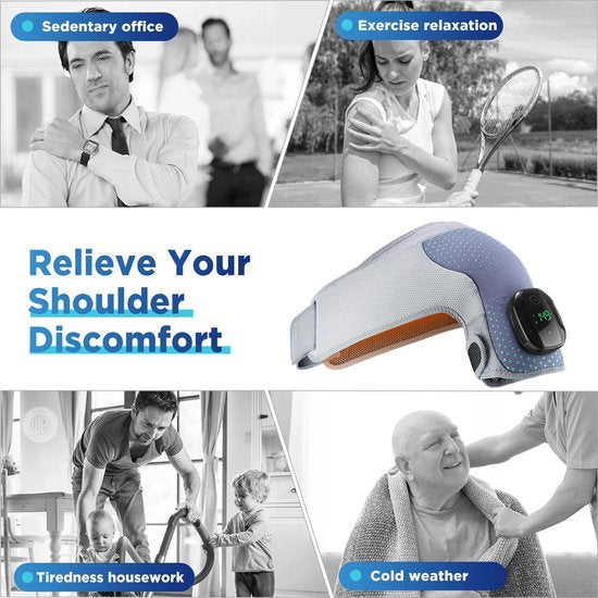 WizBay Premium Select® SchouderBrace - Massage 3 Standen Vibration en 6 Warmte - 3-Dimensionaal Soft Wrap Design - LED Tiptoets Computer - Zwart
