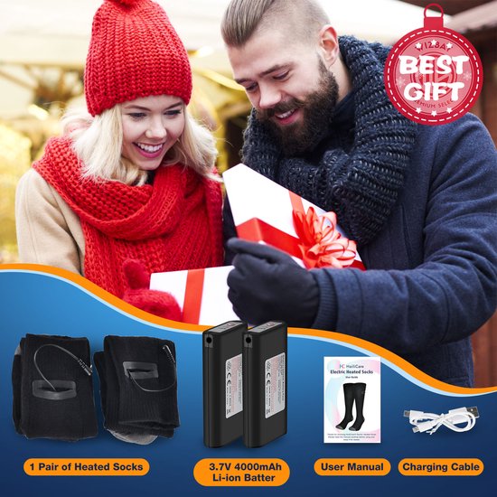 WizBay Premium Select® Verwarmde Sokken - Oplaadbaar - 3 Warmtestanden - 4000mAh Batterijen - Unisex - Tegen Koude Voeten - Maat L - Zwart