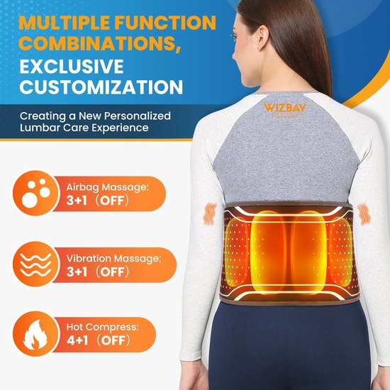 WizBay Premium Select® Rug Massage Gordel - Luchtcompressie - Warmtetherapie - Vibratiemassage - Draadloos - 4000mAh - Zwart