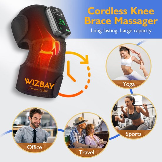 WizBay Premium Select® 3-in-1 Knie Schouder Elleboog Brace - Warmte en Vibratiemassage - LED Tiptoets Computer - Draadloos Oplaadbaar - 4000mAh - Zwart