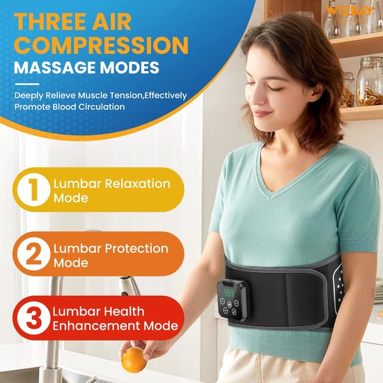 WizBay Premium Select® Rug Massage Gordel - Luchtcompressie - Warmtetherapie - Vibratiemassage - Draadloos - 4000mAh - Zwart