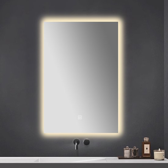 WizBay Premium Select® LED Badkamerspiegel met Touch Switch 52,5x37,5 – Anti condens Douchespiegel – 3 Led Standen - Aluminium Frame - Spiegel - Eenvoudige installatie