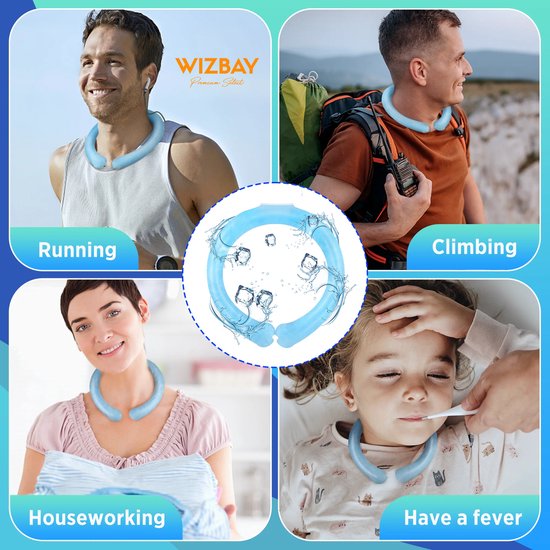 WizBay Premium Select® Nek Koelring – Cooling Neck Ring – Herbruikbare Nekkoeler – PCM Koelband – Voor Sport, Werk, Hitte – Blauw