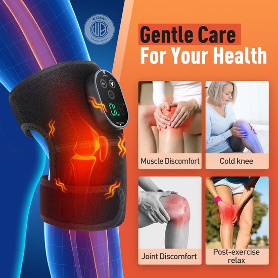 WizBay Premium Select® 3-in-1 Massage Brace – Knie, Schouder & Elleboog – Warmtecompressie & Vibratiemassage – LED Tiptoets Bediening – Draadloos Oplaadbaar – Zwart