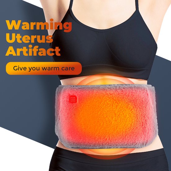 WizBay Premium Select® Elektrische Warmte Mof - Warmte Band voor Menstruatiepijn en Buikkrampen – 3 Warmtestanden 45°C 55°C 65°C – Fluwelen Comfort – USB Verwarming – Buik, Taille en Handen – 105 cm Verstelbaar – Grijs