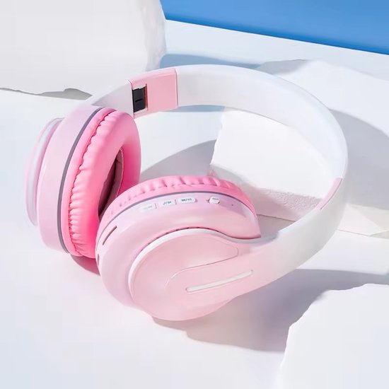 WizBay Premium Select® Headset met Microfoon HIFI Stereo - HD Bluetooth Phone Call - Headset Draadloos - Superior 40mm Coil Sound -SD Card - Verstelbare Hoofdband - Soft Zuurstof doorlatend Ear Pads - Kleur Roze Buitenkant Wit Binnenkant