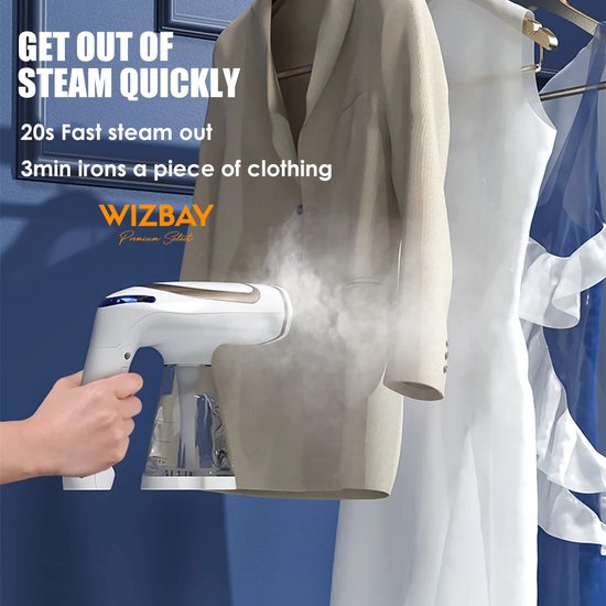 WizBay Premium Select® Kledingstomer incl 4 Opzetstukken - Opvouwbaar - 1600W Stoomapparaat met 250ml Reservoir - Luxe Kledingstomer - Handstomer - Stoomreiniger - Stoomapparaat Kleding