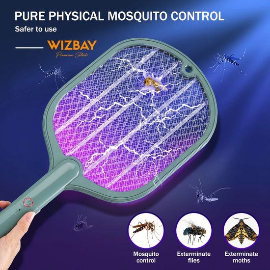 WizBay Premium Select® Dual Elektrische Vliegenmepper - Auto UV Lamp Vanger - Oplaadbaar - Muggen Insecten Vliegen lamp - Wit