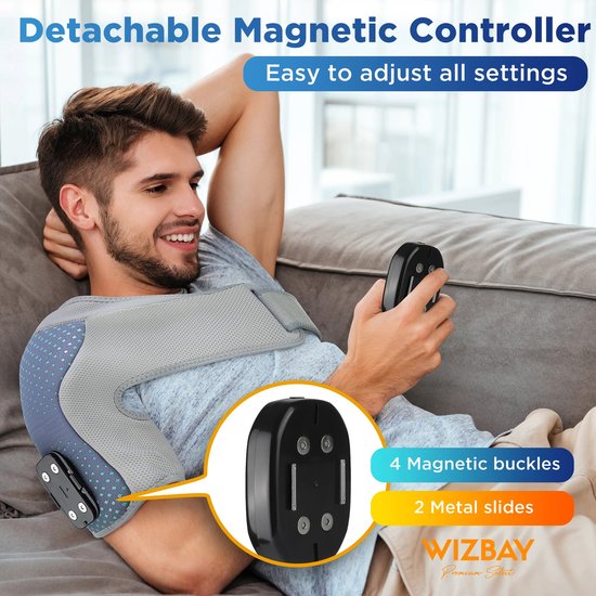 WizBay Premium Select® SchouderBrace - Massage 3 Standen Vibration en 6 Warmte - 3-Dimensionaal Soft Wrap Design - LED Tiptoets Computer - Zwart