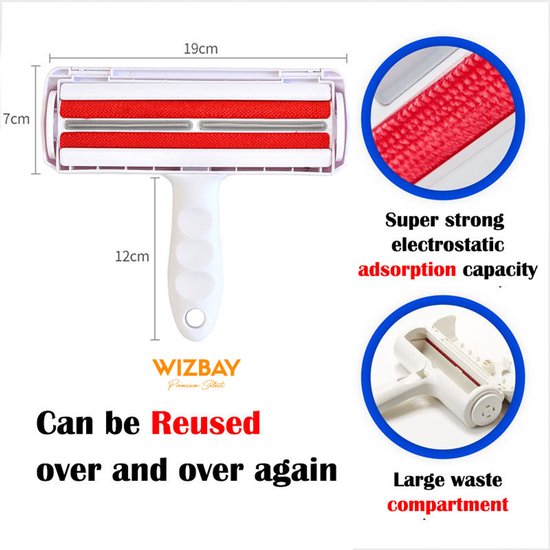 WizBay Premium Select® Huisdierhaar Verwijderaar - Verwijder Honden en Kattenharen - Pluizenborstel - Pluizenroller - Haarverwijderaar Kleding Bank Karpet Auto