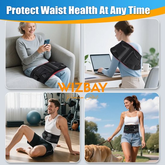 WizBay Premium Select® Roodlicht Therapie Riem - 660nm 850nm - 46 LED Beads - Vibratiemassage - Draadloos Oplaadbaar - 5000mAh - Blauw