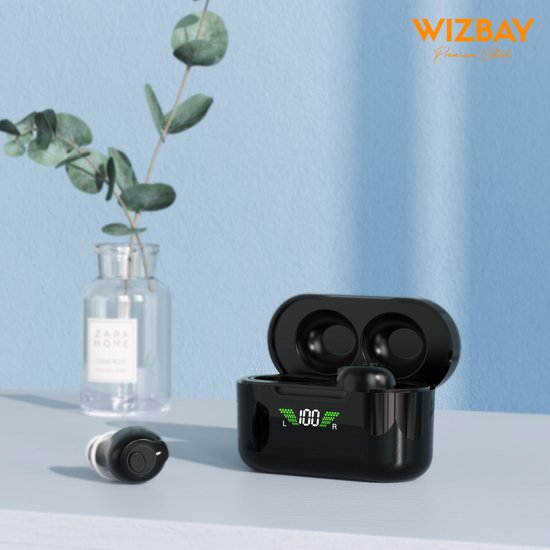 WizBay Premium Select® 2x Mini DSP Intelligent digitaal Gehoorapparaat Oplaadbaar – Bluetooth - In-Het-Oor (IHO) – Bluetooth – Noise Reduction – Geluidsreductie - Gehoorversterker - Oplaadbaar met Magnetische LED L/R Oplaadbox – Zwart