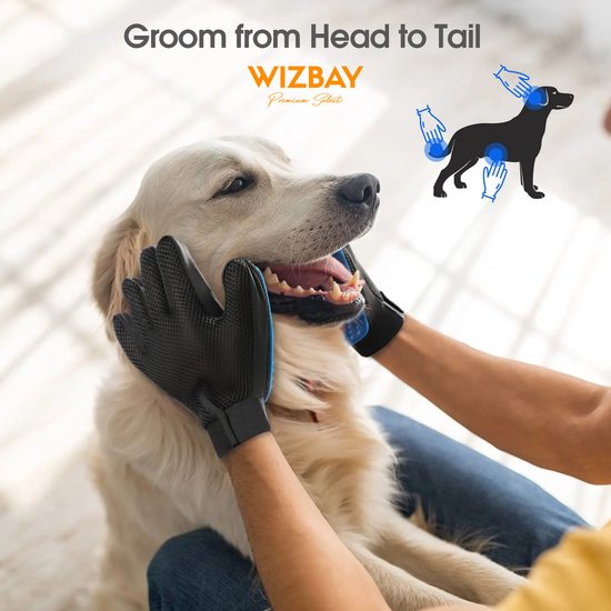 WizBay Premium Select® Grooming Handschoen met 259 Pins - Haarverwijderaar voor alle Huisdieren - Maat Universeel - Blauw