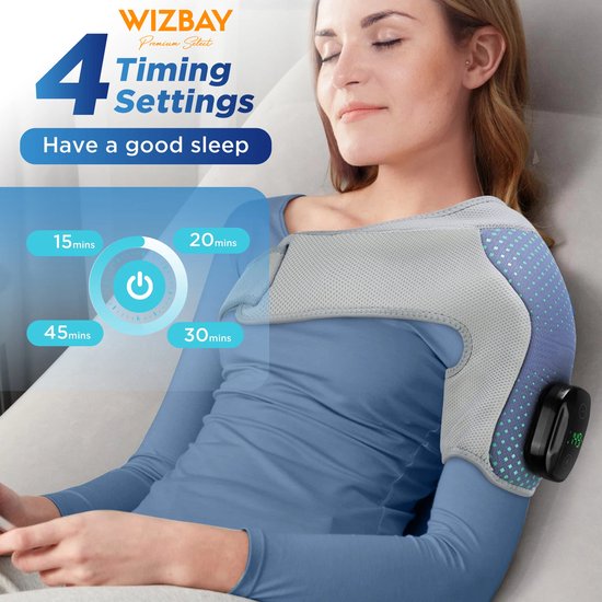 WizBay Premium Select® SchouderBrace - Massage 3 Standen Vibration en 6 Warmte - 3-Dimensionaal Soft Wrap Design - LED Tiptoets Computer - Zwart