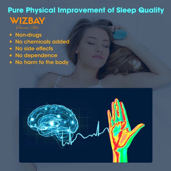 WizBay Premium Select® Draagbaar Elektrisch Slaapondersteuningsapparaat - Handheld Insomnia Slaaphulp – EMS Micro-Current Technologie – 2 Modi 15 Instelbare Sterktes – Stressvermindering Slaaptrainer – Oplaadbaar 300mAh – Compact & Sti