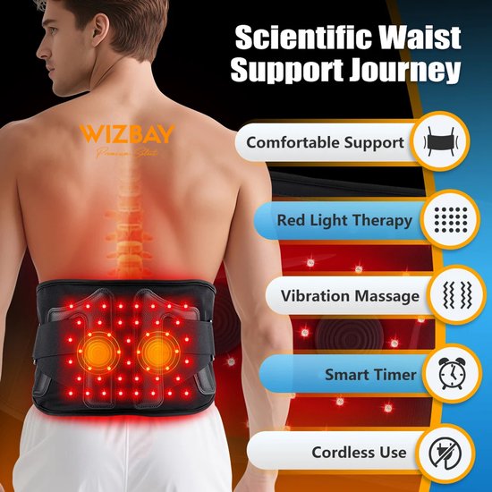 WizBay Premium Select® Roodlicht Therapie Riem - 660nm 850nm - 46 LED Beads - Vibratiemassage - Draadloos Oplaadbaar - 5000mAh - Blauw