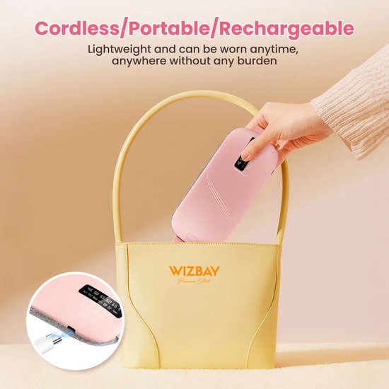 WizBay Premium Select® Menstruatie Warmteband – Elektrische Buik Warmteband met Massage – 5 Warmtestanden – Oplaadbaar – Draadloos – Roze