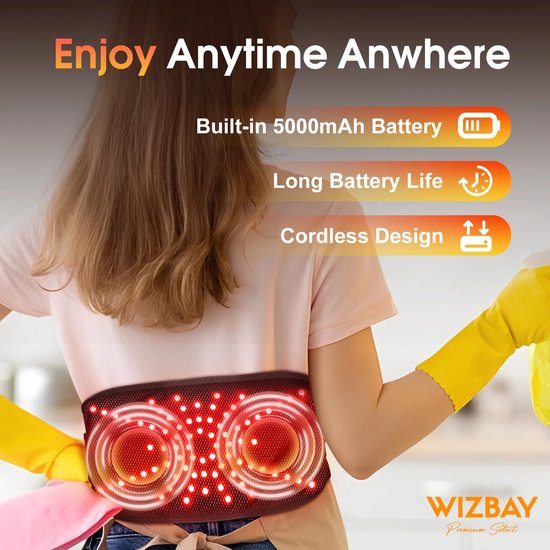 WizBay Premium Select® 4-in-1 Infrarood Lichtherapie Gordel - 100 Infrarood Beats - Warmte en Vibratiemassage - Oplaadbaar - 5000mAh - Voor Rug Buik Schouders Benen