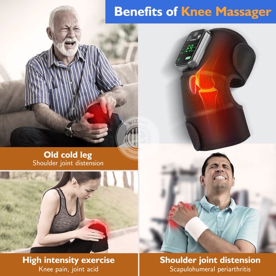 WizBay Premium Select® 3-in-1 Knie Schouder Elleboog Brace - Warmte en Vibratiemassage - LED Tiptoets Computer - Draadloos Oplaadbaar - 4000mAh - Zwart