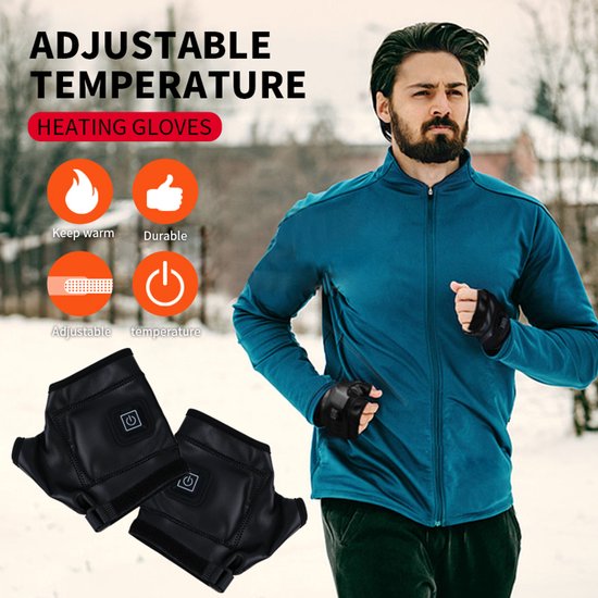 WizBay Premium Select® Elektrische Vingerloze Handschoenen – Winter Sport & Outdoor – 3 Warmtestanden (45-55°C) – 2000mAh Oplaadbare Batterij – PU Leren Thermo Handschoenen – Small