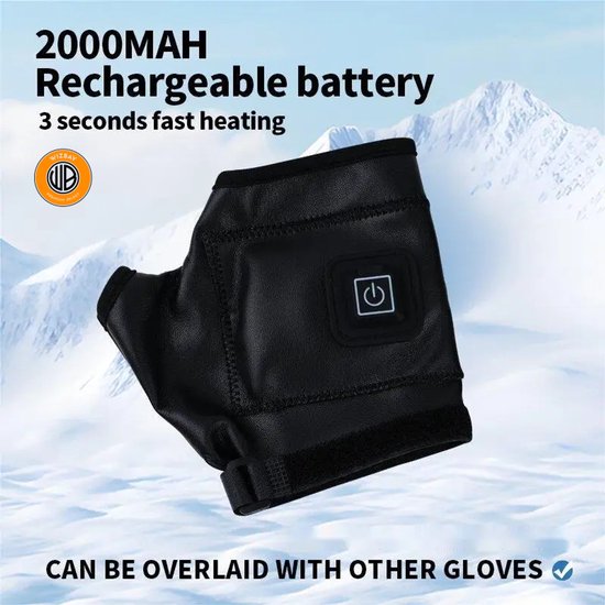 WizBay Premium Select® Elektrische Vingerloze Handschoenen – Winter Sport & Outdoor – 3 Warmtestanden (45-55°C) – 2000mAh Oplaadbare Batterij – PU Leren Thermo Handschoenen – Small