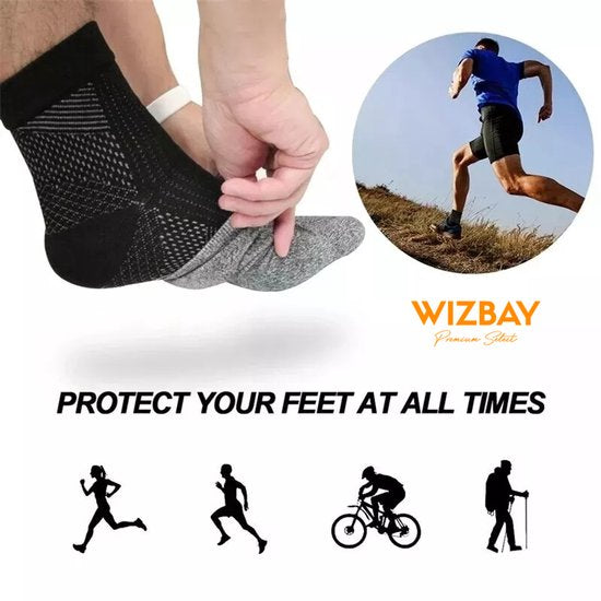 WizBay Premium Select® Compressie Sokken – Orthopedische Sport en Herstel Steunkousen – Enkelbrace en Voetondersteuning bij Hielspoor (Plantar Fasciitis) – Ademend, Elastisch & Vochtregulerend – Unisex – Nylon Spandex – FAGG Geregistreerd - L 42-45