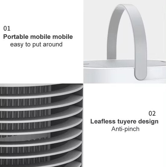 WizBay Premium Select® 3in1 Draagbare Desktop Water Aircooler - Mini Airco - LED Licht - 380 ml Watertank - Luchtbevochtiger - Met draagbaar Handvat - Luchtkoeler - Mini Ventilator - Slaapkamer Woonkamer Camping Vakantie - Kleur Wit Grijs