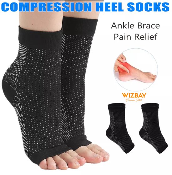 WizBay Premium Select® Compressie Sokken – Orthopedische Sport en Herstel Steunkousen – Enkelbrace en Voetondersteuning bij Hielspoor (Plantar Fasciitis) – Ademend, Elastisch & Vochtregulerend – Unisex – Nylon Spandex – FAGG Geregistreerd - M 38-41