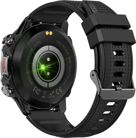 WizBay Premium Select® 1.39inch Sport Smartwatch Dames Heren TFT - Android en iOS - Bellen - Magnetic Laden - Slaap Hart Monitor - O2 Bloeddrukmeter - Sport Modi - Message - Smartwatches - Allu Mat Zwarte Case Blauwe Allu Rim - Zwarte TPU Band