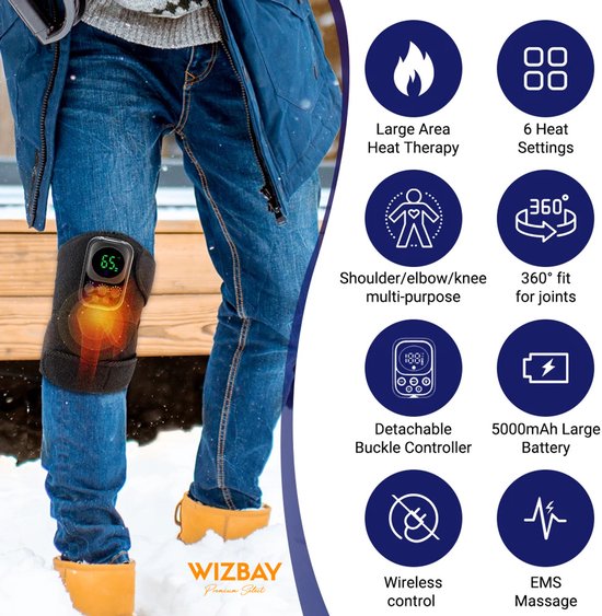WizBay Premium Select® 4in1 Warmte Brace - Knie Schouder Arm Been - Vibratie en EMS - App - Draadloos - App iOS en Android