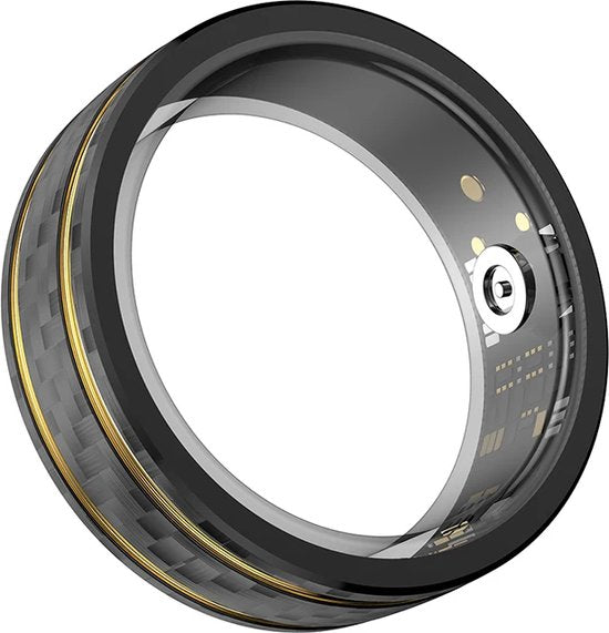 WizBay Premium Select® Aluminium Bi-Color Carbon Fiber Goud Smart Ring – Dames Heren – Oplaad Case - Hypoallergeen - Hartslag & Slaap Monitor - IP68 Waterdicht - O2 Meting - Gesture Functie - Multiple Sport Modi - Bi-Color Goud Zwart #11