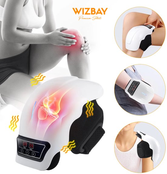 WizBay Premium Select® 3 in 1 Smart Infrarood Knie Elleboog en Schouder Massager – 360° Warmtecompressie 9 Vibratieniveaus - 3 Warmtestanden 45°C 55°C 65°C – Moxa Verwarming Infrarood Therapie Elektrodenfunctie - LED Tiptoets Computer Design – Wit