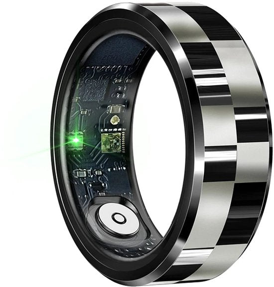 WizBay Premium Select® Smart Ring Zwart Zilver - Hartslag, Slaap, Bloeddruk, Zuurstof - Multi Sport Modi - Oplaadcase - Maat 11