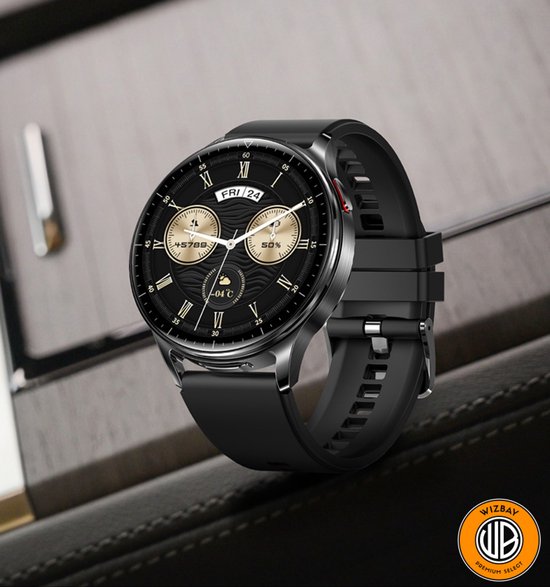 WizBay Premium Select® 1.39inch 2in1 Sport Smartwatch Dames Heren MP3 Player met EARBUDS - 300Ah Watch - 25mAh Earbuds - Bluetooth Bellen - AI Voice - O2 Bloeddrukmeter Multi Sport Modes - Android iOS - Goud met Roze Siliconen Band