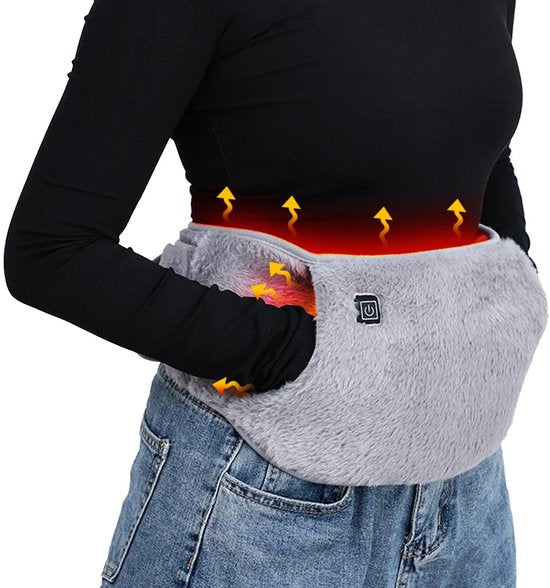 WizBay Premium Select® Elektrische Warmte Mof - Warmte Band voor Menstruatiepijn en Buikkrampen – 3 Warmtestanden 45°C 55°C 65°C – Fluwelen Comfort – USB Verwarming – Buik, Taille en Handen – 105 cm Verstelbaar – Grijs