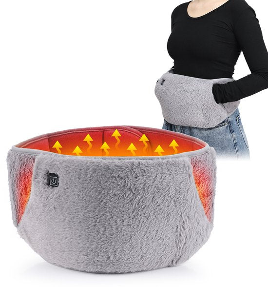 WizBay Premium Select® Elektrische Warmte Mof - Warmte Band voor Menstruatiepijn en Buikkrampen – 3 Warmtestanden 45°C 55°C 65°C – Fluwelen Comfort – USB Verwarming – Buik, Taille en Handen – 105 cm Verstelbaar – Grijs