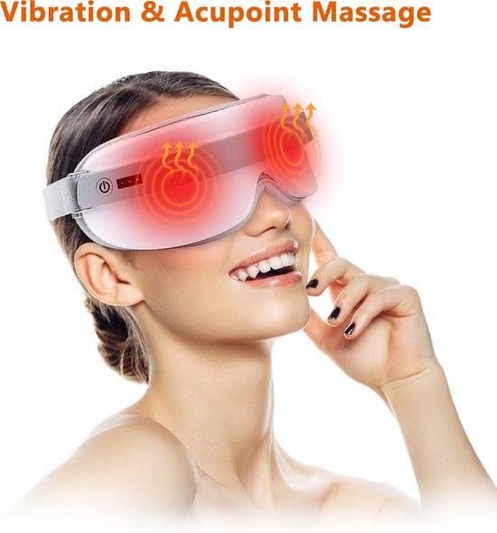 WizBay Premium Select® 3 in 1 Vibration Warmte en Acupoint Oogmasker - Oogmasker Slaap - Oogmasker Wallen - Oogmasker Warm - 4 Standen - Automatic - Beauty Pupil Mode - Vitality Mode - Sleep Mode - Ingebouwde Soft Relax Muziek - Oplaadbaar - Wit