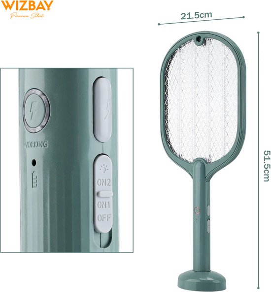 WizBay Premium Select® Dual Elektrische Vliegenmepper - Auto UV Lamp Vanger - Oplaadbaar - Muggen Insecten Vliegen lamp - Wit