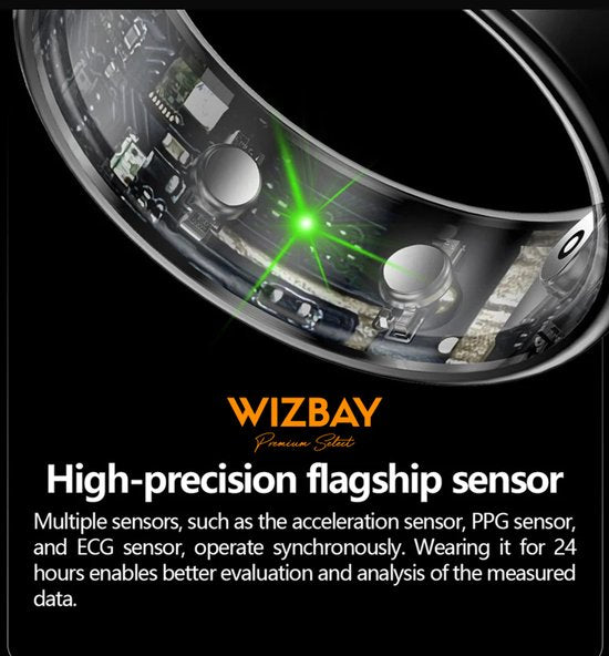 WizBay Premium Select® FlashSense Smart Ring – Glucose & ECG Meting – Gesture – Hypoallergeen – Waterdicht IP68 – Dames & Heren – Oplaadcase – Slaap, O2, Bloeddruk, Hartslag & Sportmonitoring - Zwart #8