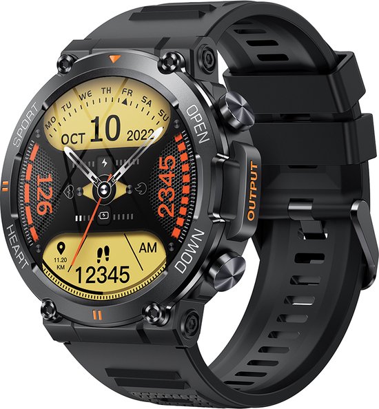 WizBay Premium Select® 1.39 inch HD TFT - Bluetooth Bellen AI Voice - Message - Dynamic Hartslag & Slaap Monitor - Bloeddruk & Bloedzuurstofmeting - 100+ Sport Modi - 700mAh - Magnetic Laden - Zink Alloy Zwarte Case - Zwarte TPU Band