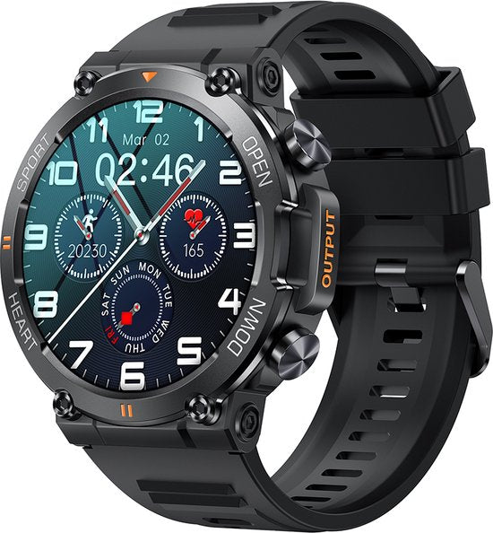 WizBay Premium Select® 1.39 inch HD TFT - Bluetooth Bellen AI Voice - Message - Dynamic Hartslag & Slaap Monitor - Bloeddruk & Bloedzuurstofmeting - 100+ Sport Modi - 700mAh - Magnetic Laden - Zink Alloy Zwarte Case - Zwarte TPU Band
