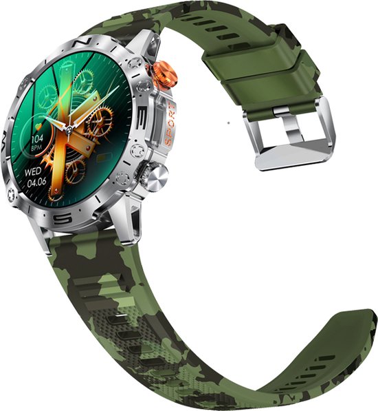 WizBay Premium Select® 1.43inch Smartwatch Dames Heren AMOLED - Android en iOS - Bellen - Magnetic Laden - Slaap Hart Monitor - O2 en Bloeddrukmeter - 100+ Sport Modi - Message - Alu Mat Zilver Case - Smartwatches - Grijs Groen TPU Band