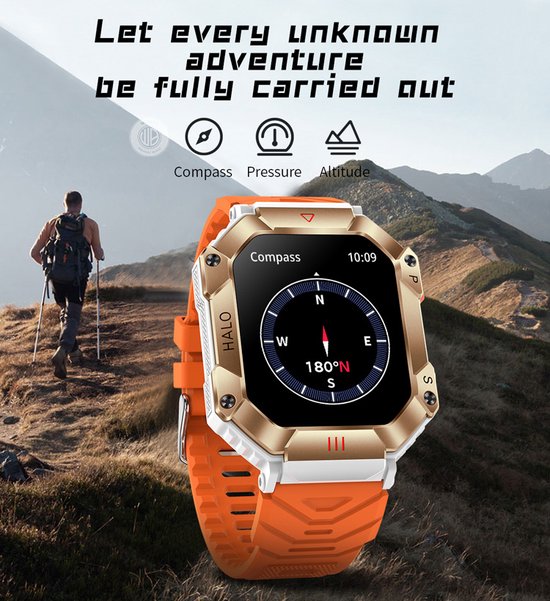 WizBay Premium Select® 2.0 inch HD TFT - Kompas, Altitude & Barometer, Meter - Bluetooth Bellen - Message - Dynamic Hartslag & Slaap Monitor - Bloeddruk & O2 - 100+ Sport Modi - 650mAh - Magnetic Laden - Zink Alloy Mat Grijze Kast - Zwart TPU Band