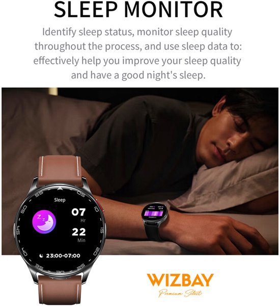 WizBay Premium Select® 1.39inch 2in1 Sport Smartwatch Dames Heren MP3 Player met EARBUDS - 300Ah Watch - 25mAh Earbuds - Bluetooth Bellen - AI Voice - O2 Bloeddrukmeter Multi Sport Modes - Android iOS - Zilver met Zwarte Siliconen Band